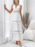 Full Size Lace Detail Tie Back Sleeveless Tiered Dress Plus Size - Trendsi - Flyclothing LLC