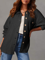 Textured Button Up Long Sleeve Shacket - Trendsi - Flyclothing LLC