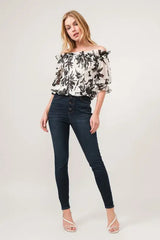 And The Why Smocked Off-Shoulder Floral Printed Top - Trendsi - Flyclothing LLC
