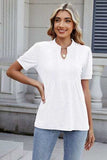 Notched Short Sleeve Top - Trendsi - Flyclothing LLC