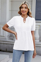 Notched Short Sleeve Top - Trendsi