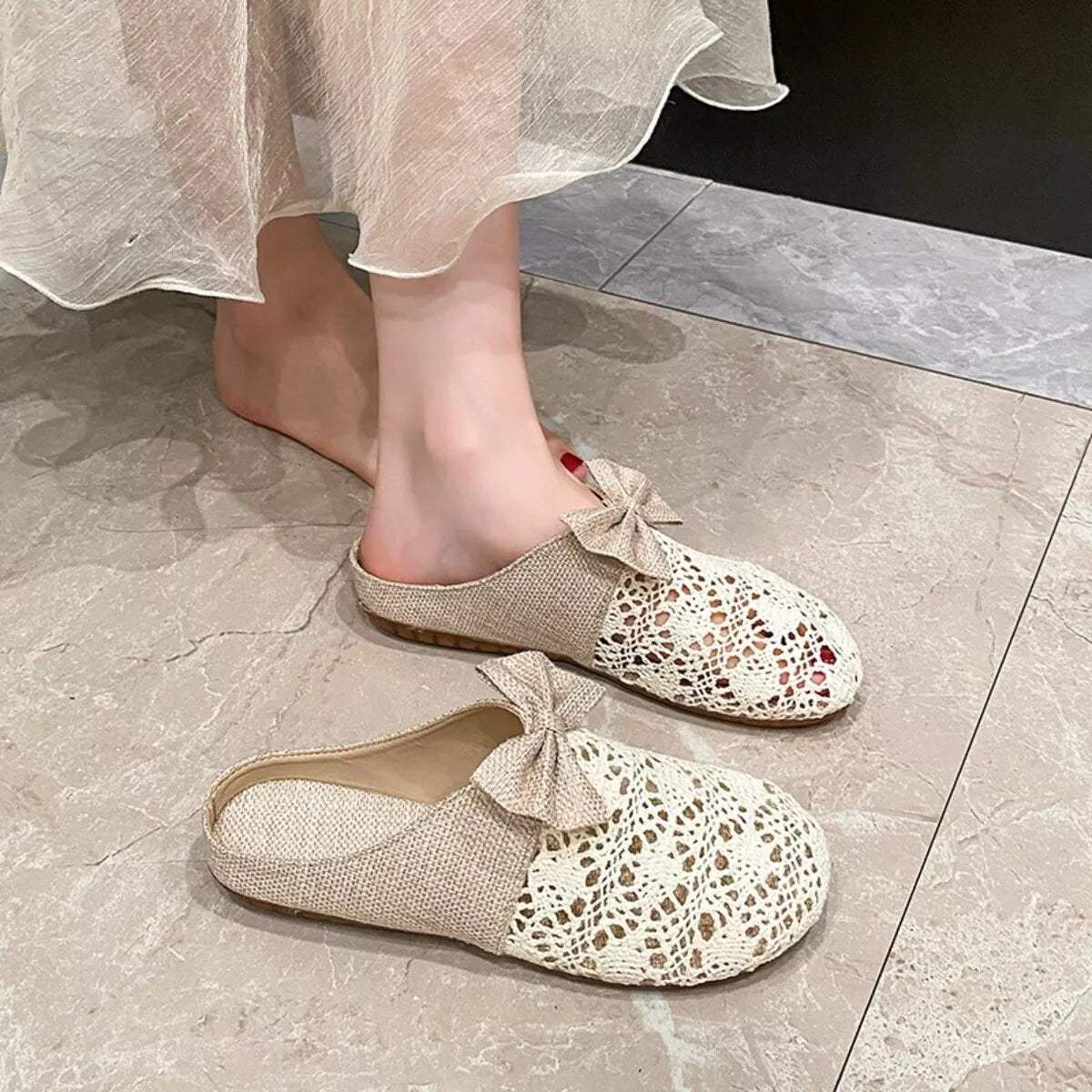 Round Toe Bow Slip-Ons - Trendsi - Flyclothing LLC