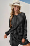 Double Take Checkered Half Button Top and Shorts Set - Trendsi