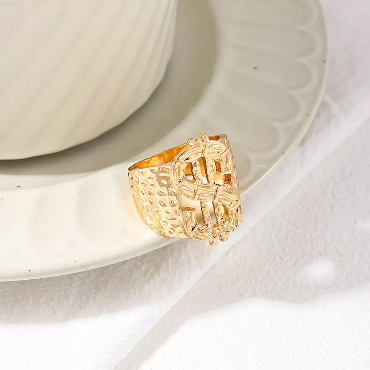 18K Gold-Plated Dollar Sign Ring - Trendsi - Flyclothing LLC