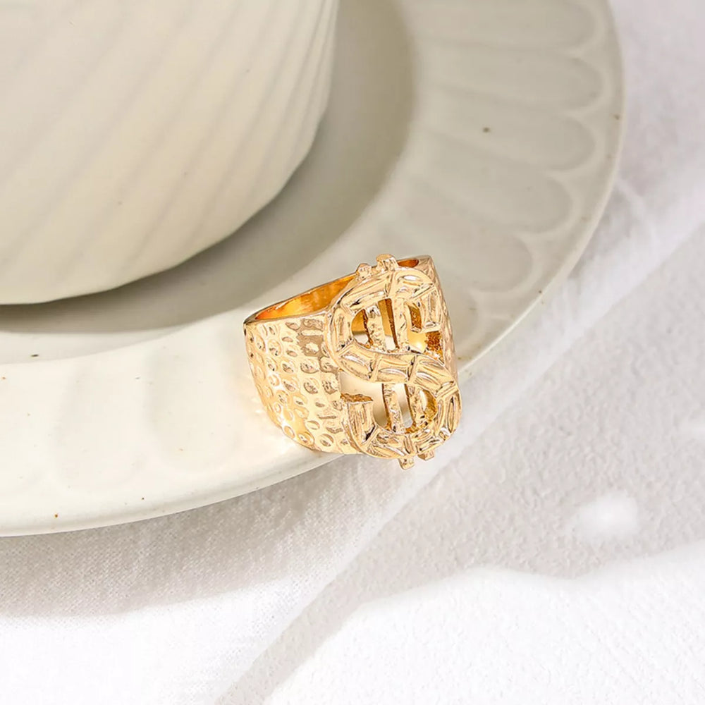 18K Gold-Plated Dollar Sign Ring - Trendsi - Flyclothing LLC
