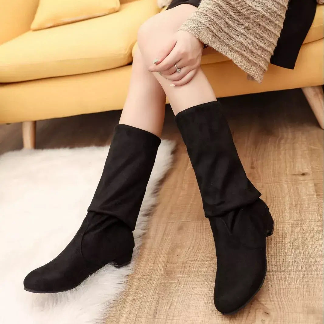 Round Toe Block Heels Boots - Trendsi - Flyclothing LLC