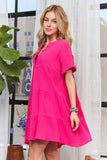 ADORA Tiered Notched Short Sleeve Dress - Trendsi