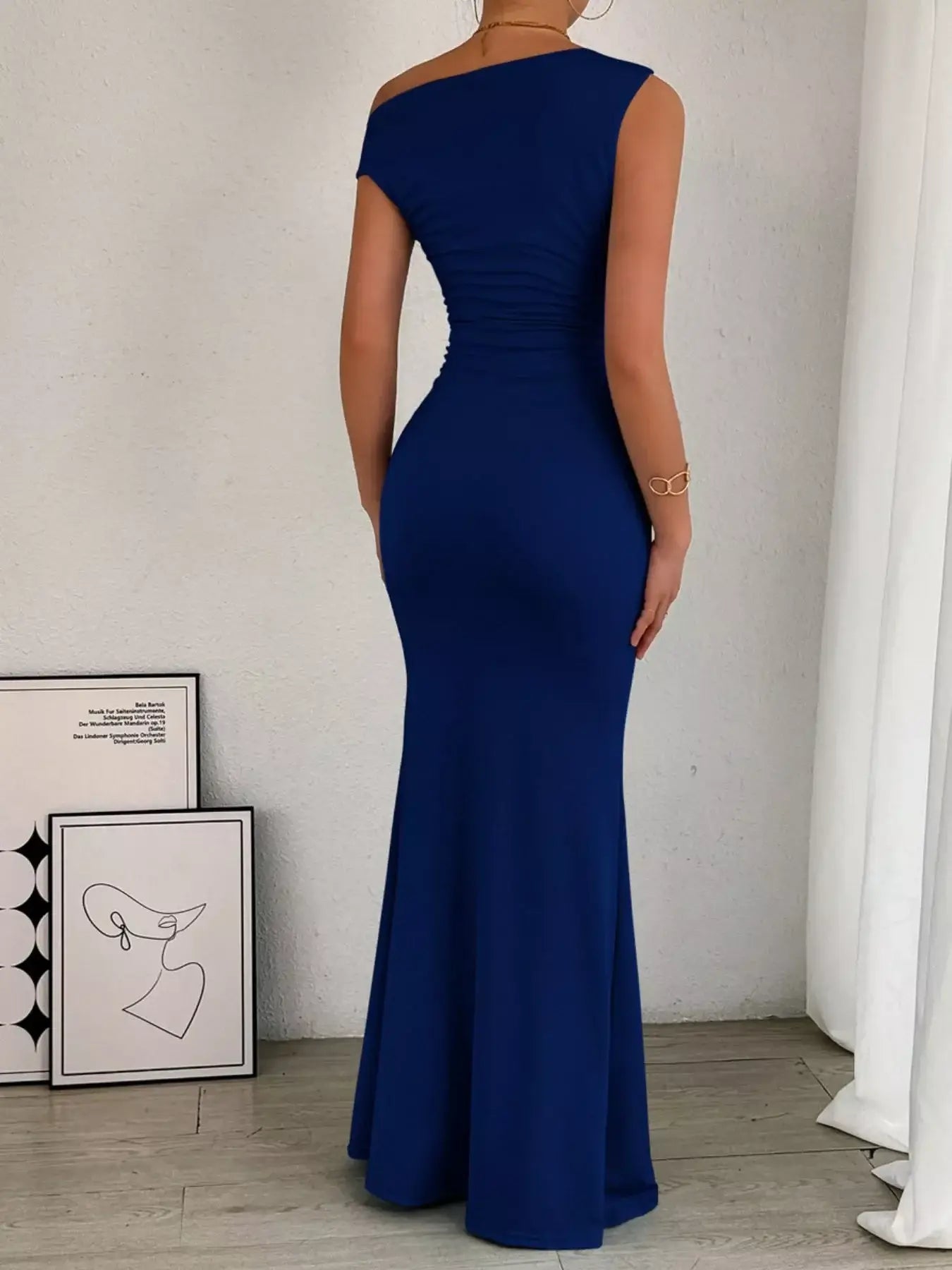 One-Shoulder Ruched Bodycon Maxi Dress - Trendsi - Flyclothing LLC