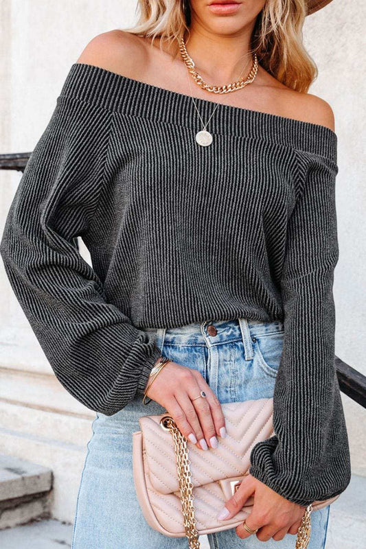 Off-Shoulder Long Sleeve Top - Trendsi - Flyclothing LLC
