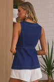 Sleeveless Button-Front Denim Vest Top - Trendsi