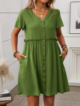 Button Front Flutter Sleeve Dress - Trendsi - Flyclothing LLC