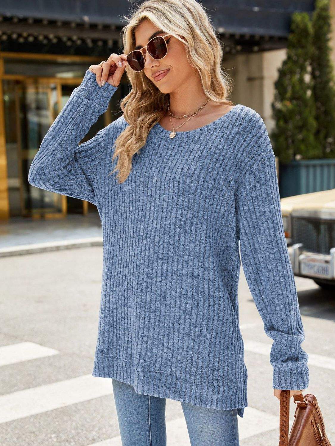 Round Neck Long Sleeve T-Shirt - Trendsi - Flyclothing LLC