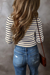 Striped V-Neck Long Sleeve Top - Trendsi - Flyclothing LLC