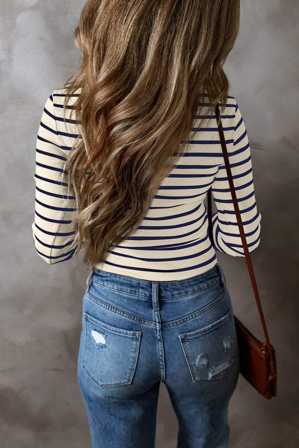 Striped V-Neck Long Sleeve Top - Trendsi - Flyclothing LLC