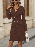 Double-Breasted Lapel Collar Long Sleeve Dress - Trendsi - Flyclothing LLC