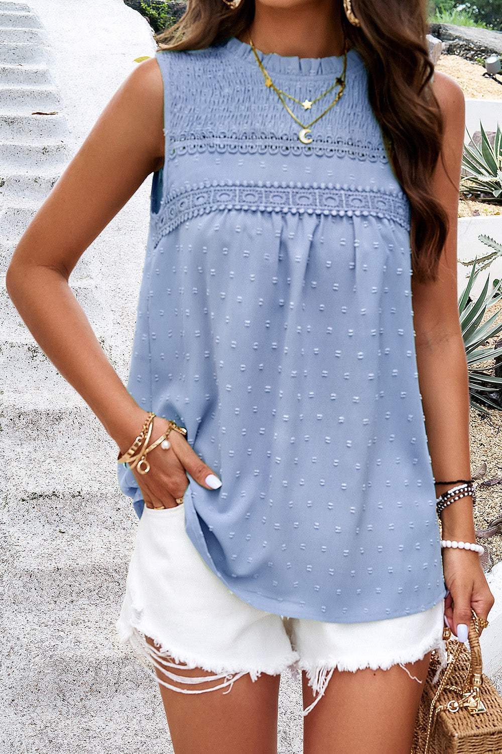 Swiss Dot Round Neck Tank - Trendsi - Flyclothing LLC