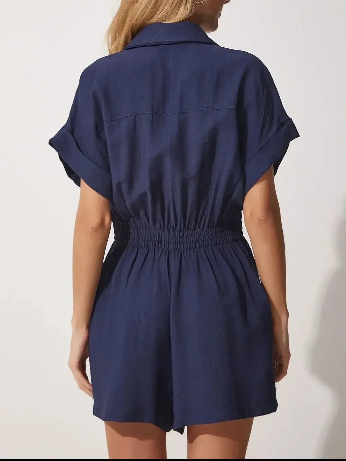 Johnny Collar Short Sleeve Romper - Trendsi - Flyclothing LLC
