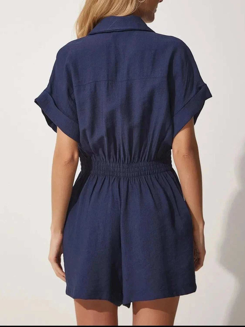 Johnny Collar Short Sleeve Romper - Trendsi - Flyclothing LLC