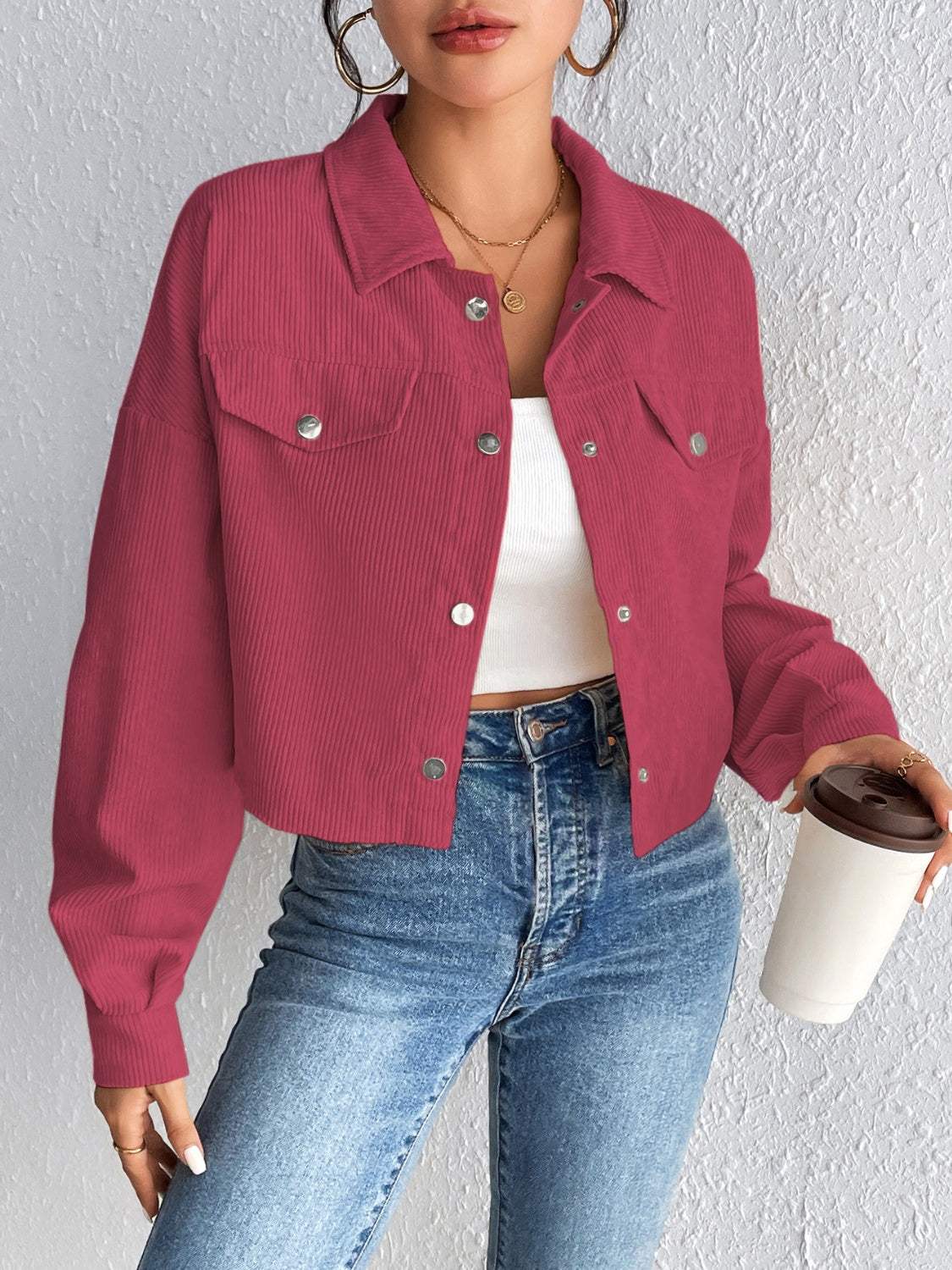 Snap Down Long Sleeve Jacket - Trendsi - Flyclothing LLC