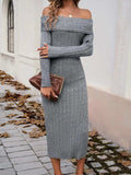 Devine Off-Shoulder Long Sleeve Wrap Dress - Trendsi - Flyclothing LLC