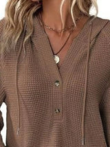 Full Size Button Detail Waffle Knit Hoodie Plus Size - Trendsi - Flyclothing LLC