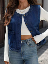 Button-Down Denim Vest - Trendsi - Flyclothing LLC