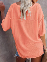 Waffle Knit V-Neck Short Sleeve T-Shirt - Trendsi - Flyclothing LLC