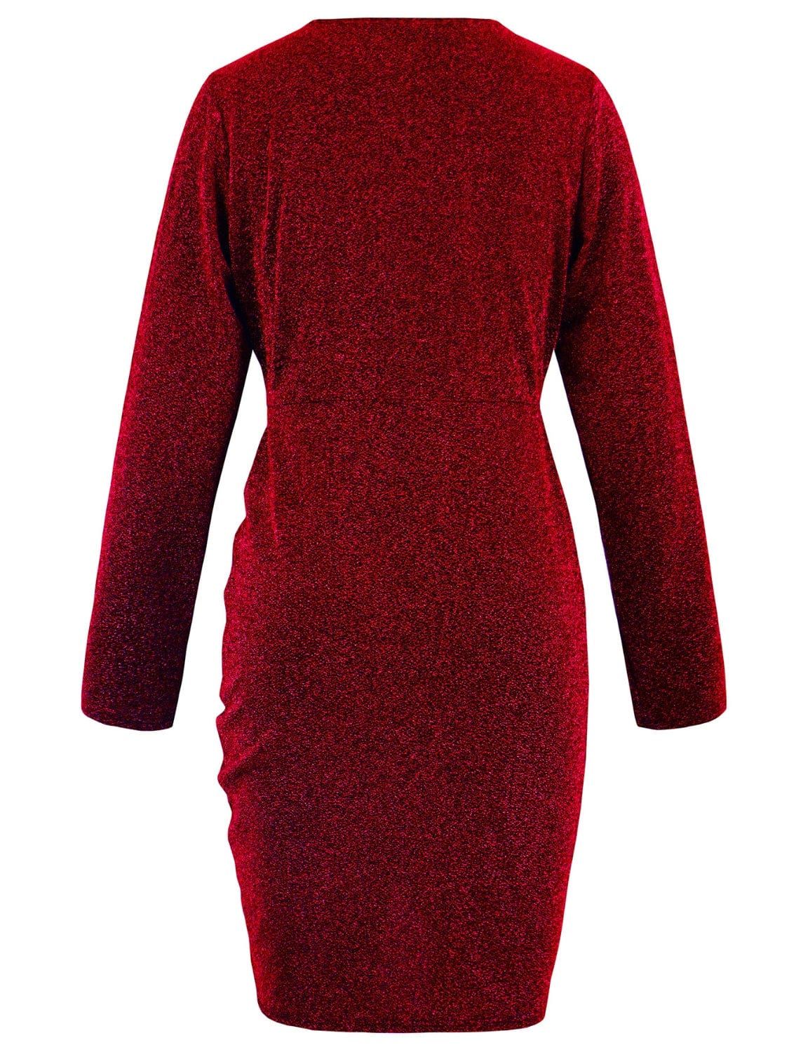 Ruched Heathered Surplice Long Sleeve Mini Dress - Trendsi
