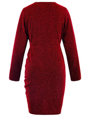 Ruched Heathered Surplice Long Sleeve Mini Dress - Trendsi