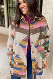 Geometric Button Up Long Sleeve Jacket - Trendsi - Flyclothing LLC