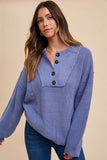 Annie Wear Half Button Ribbed Hem Sweater - Trendsi