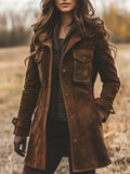 Full Size Suede Button-Down Jacket Plus Size - Trendsi - Flyclothing LLC