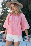 ODDI Full Size Poplin Bubble Sleeve Blouse - Trendsi