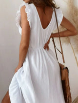 Ruffled V-Neck Cap Sleeve Maxi Dress - Trendsi - Flyclothing LLC