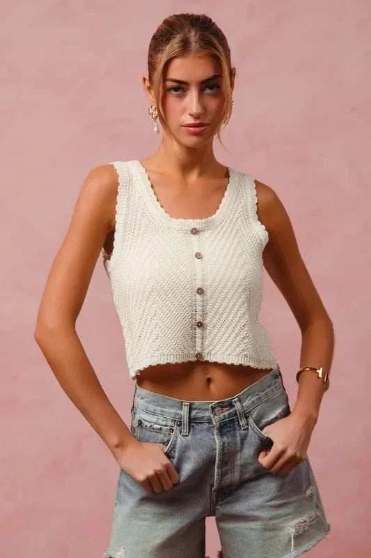 SO ME Chevron Pattern Buttoned Front Lightweight Tank Top - Trendsi - Flyclothing LLC