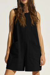 Lovelet Round Neck Sleeveless Romper with Pockets - Trendsi - Flyclothing LLC