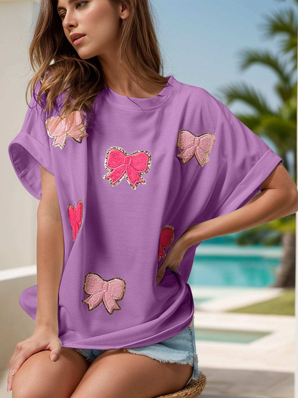 Bow Round Neck Short Sleeve T-Shirt - Trendsi - Flyclothing LLC