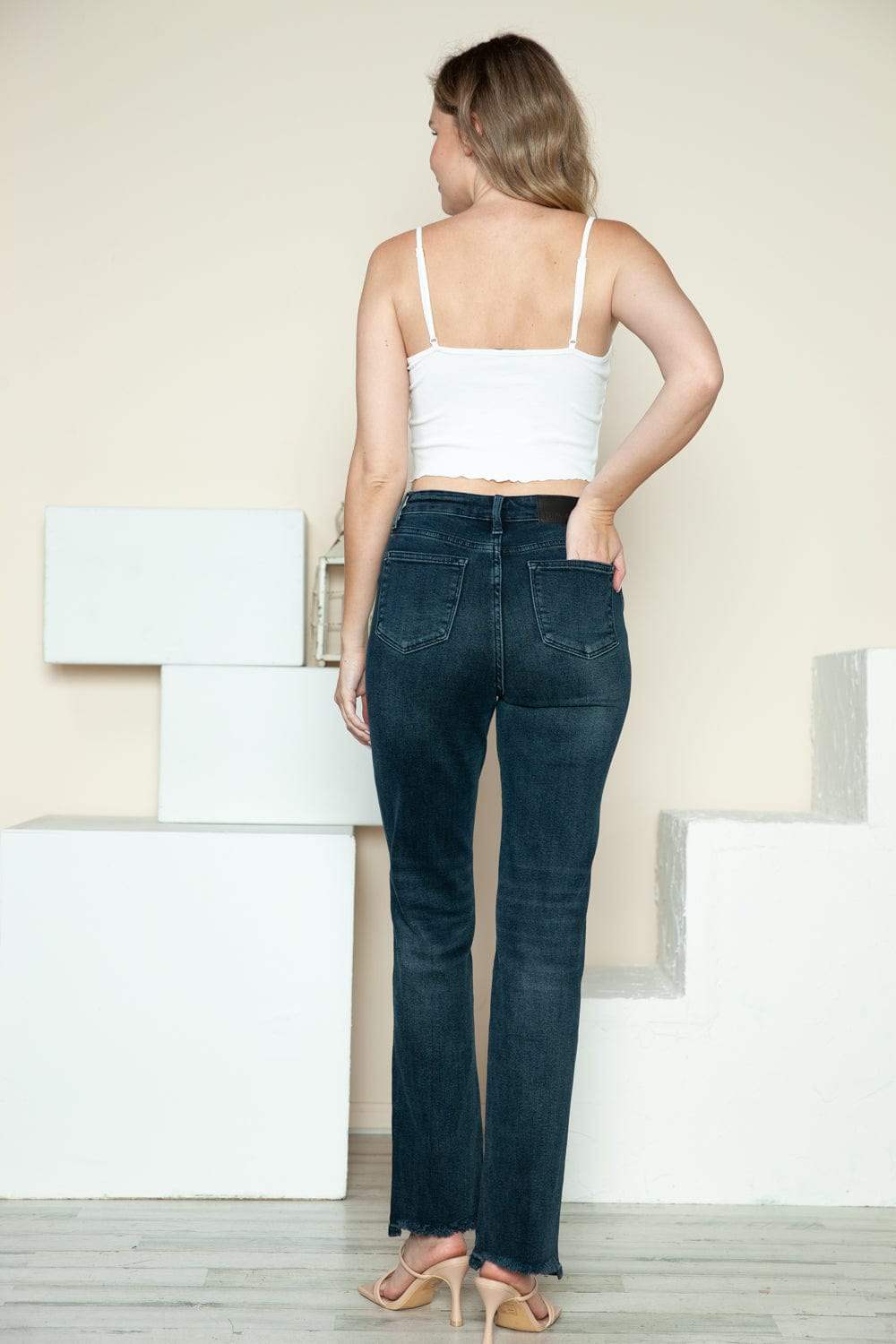 Judy Blue Full Size Button Fly Hem Destroy Straight Jeans - Trendsi - Flyclothing LLC