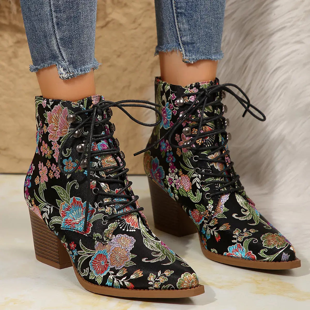 Point Toe Block Heels Boots - Trendsi - Flyclothing LLC