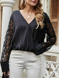 Surplice Lace Long Sleeve Blouse - Trendsi