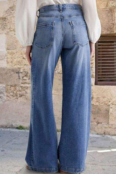 Pocketed Embroidered Straight Leg Jeans - Trendsi - Flyclothing LLC