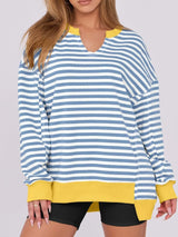Notched Long Sleeve Oversized Sweatshirt - Trendsi - Flyclothing LLC
