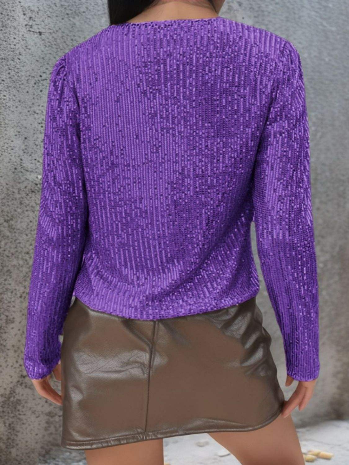 Full Size Sequin Open Front Cropped Jacket - Trendsi - Flyclothing LLC