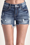 RISEN Mid Rise Raw Hem Denim Shorts - Trendsi