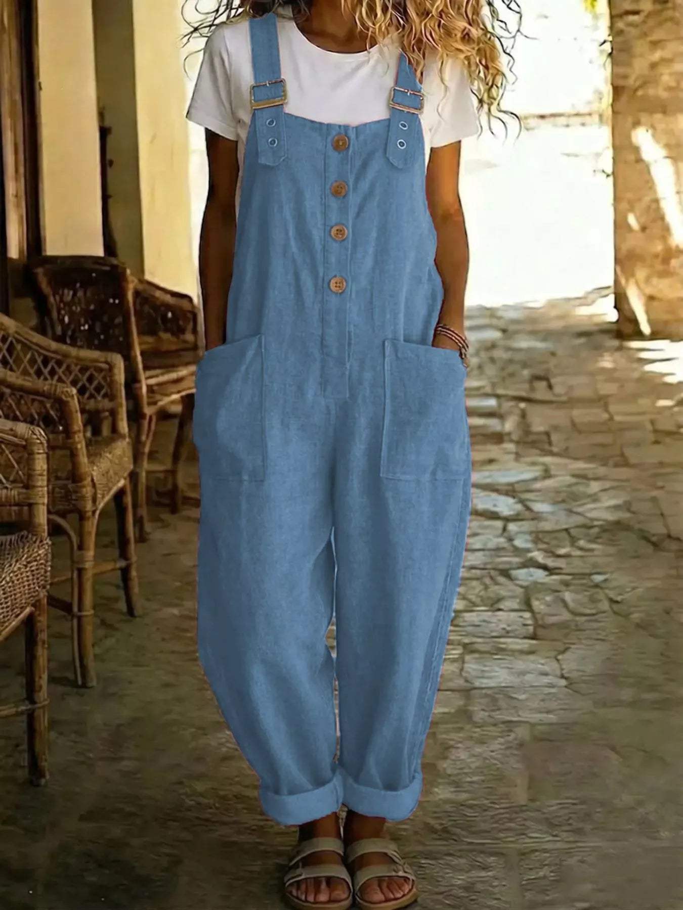 Casual Button Front Wide Leg Overalls - Trendsi - Flyclothing LLC