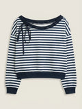 Striped Off-Shoulder Ribbon Accent Sweatshirt - Trendsi - Flyclothing LLC