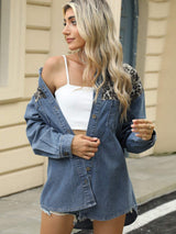 Leopard Button Up Long Sleeve Denim Jacket - Trendsi - Flyclothing LLC