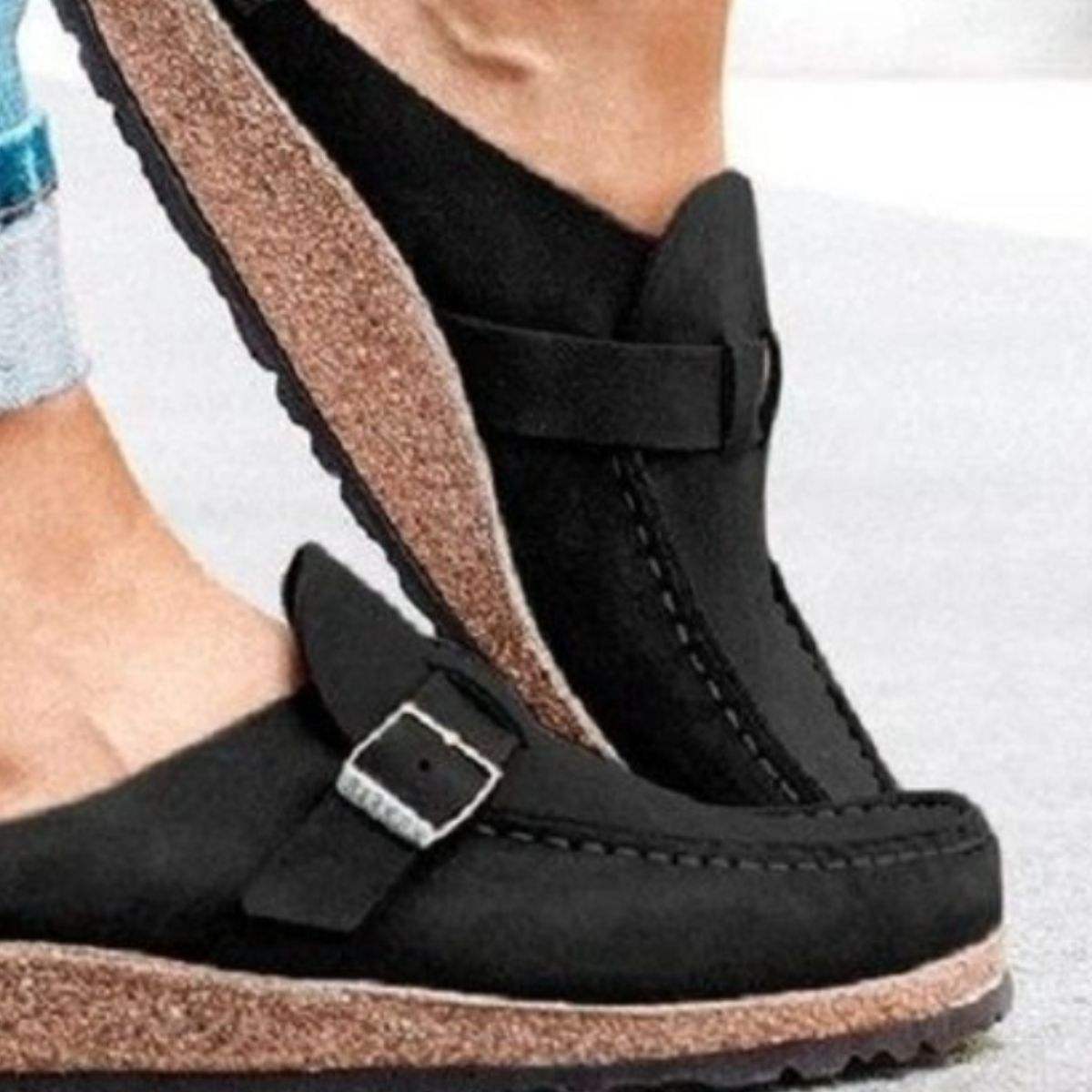Round Toe Low Heel Buckle Sneakers - Trendsi - Flyclothing LLC