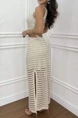 Cutout Slit Round Neck Sweater Dress - Trendsi - Flyclothing LLC