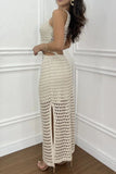 Cutout Slit Round Neck Sweater Dress - Trendsi